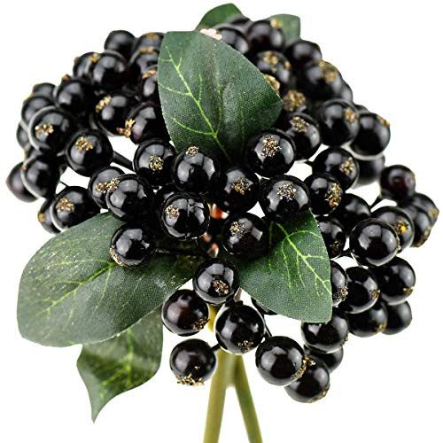 FiveSeasonStuff Real Touch Artificial Holly Berries Flower Arrangements, Christmas Wreath Decorations 2 Stems (Nearly Black)