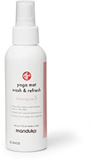 Manduka Yoga Mat Wash and Refresh – 100% Natural Essential Oil Yoga Mat Cleaning Spray, Fitness Equipment and Gym Accessories Cleaner, Non-irritating, Pet Friendly | Lemongrass Scent, 4oz