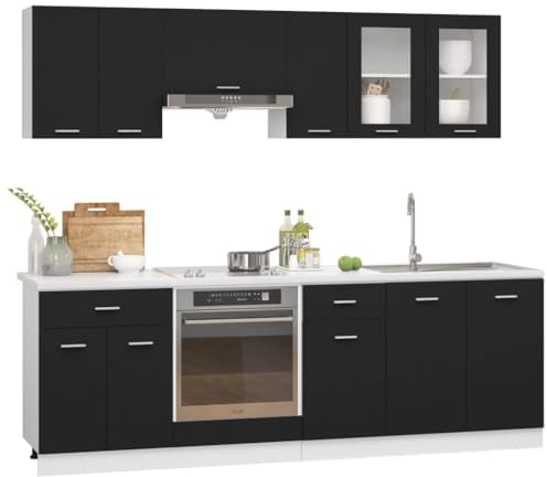 vidaXL Juego de Muebles de Cocina 8 Piezas Madera de ingeniería Negro