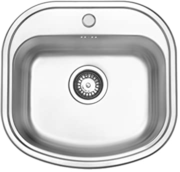 JASSFERRY Kitchen Sink Drop-in Stainless Steel Single Bowl Campervan RV with Pre-drilled Tap Hole 490 x 470 MM