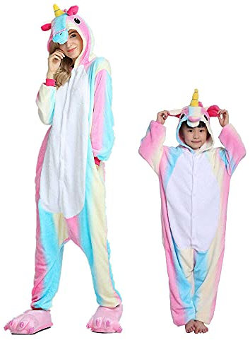 Einhorn Kostüm Pyjama Pegasus Onesie Overall für Männer, Frauen, Kinder Halloween Party Onsie Overall Nachthemd Nachtwäsche Colorful 2019 L