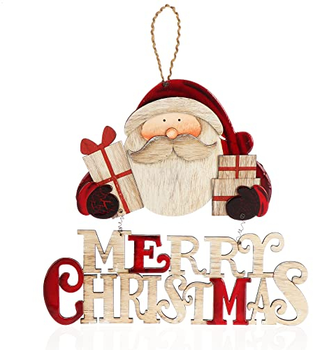 com-four® Hängedeko Weihnachten - Holz-Aufhänger Schriftzug mit Santa Claus - Türschild Christmas aus Holz - Hänger für Türen, Wände, Fenster (MC Weihnachtsmann)