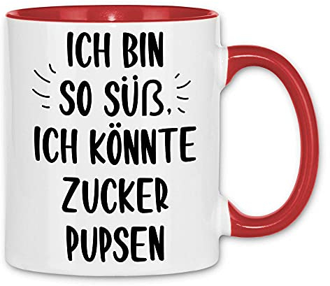 wowshirt Tasse Ich Bin so süß ich könnte Zucker pupsen Sarkastisch Spruch, Farbe:White - Red