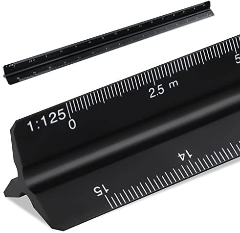 Dreikantmaßstab Lineal 30 cm, SZXMDKH Maßstab 1:20, 1:25, 1:50, 1:75, 1:100, 1:125, Schwarz