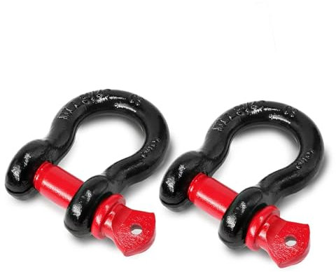Jamiikury Grilli ad anello a D da 19,5 tonnellate (19,5 kg) massima resistenza alla rottura con perno da 1,9 cm per cinghia di traino argano recupero veicoli fuoristrada (confezione da 2)