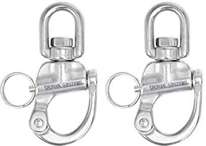 SHONAN 2.75 Quick Release Snap Shackle, 2 Pack Marine SCBA Mask Quick Release Clips Swivel Eye Snap Shackles, Stainless Steel Sailing Shackles Rigging Clips for Sailboat Halyard