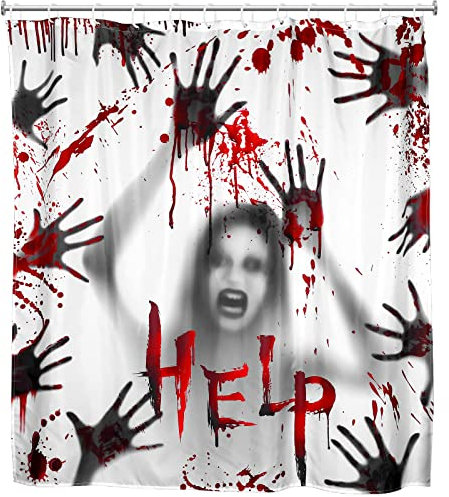 Cindeer Halloween Duschvorhang für Badezimmer mit Haken Gruselige blutige Hände, 180 x 180 cm Help Me Ghost Hand Duschvorhang Wasserdicht Polyester Badvorhang Halloween Thema Dekorative Requisite