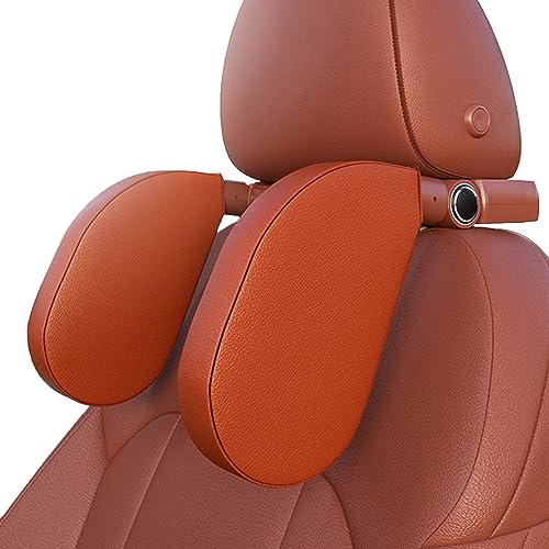 Aipwerer Kopfstütze Auto, Weichem Gedächtnisschaum,Einziehbare Abnehmbare Nackenstütze Autositz Seitliches Kopfstützkissen für Kinder Erwachsene, zum Schlafen (Braun, A05 PVC)
