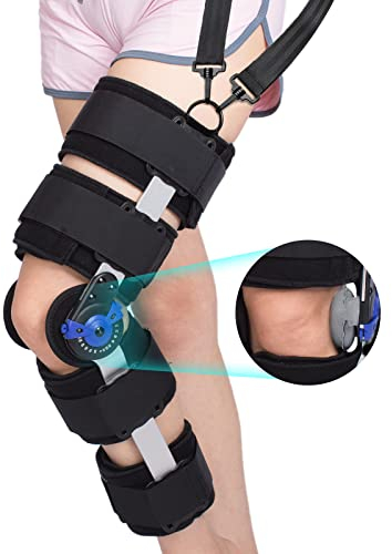 Knieorthese Verstellbare Knieschiene Stabilisierung ROM Post-Op Knie-Wegfahrsperre Verstellbare Knie-Wegfahrsperre mit seitlichen Beinstabilisatoren für Meniskusrisse (Zusätzlicher Schultergurt)