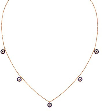 LEARGISS Damen Halskette 925 Sterling Silber weiss/rosegold mit 5 Anhänger Nazar Boncuk Kette Zirkonia Blau weiss Stein (Nazar Kette Auge Evil Eye) (Silber weiss)