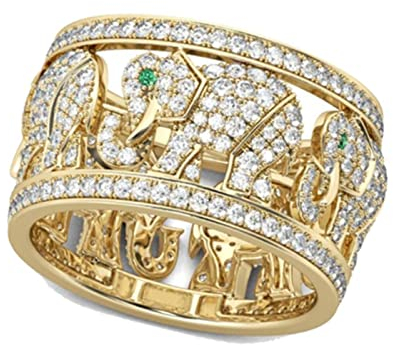 MAYIYAHO Klassische Luxusmode Gold Farbe Vollzirkonoxid Kristall Schöne Elefant Tier Weiblicher Ring für Frauen Party Schmuck Accessoires