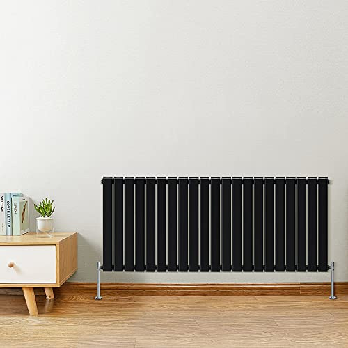 Warmehaus Horizontal Modern Radiator Flat Panel Double Black 600x1430mm | Designer Central Heating Wall Radiator, for Bathroom Kitchen Hallway Living Room, Small Radiator, Column Radiator