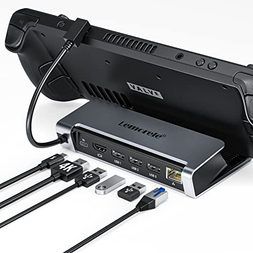 Lemorele Steam Deck Dock Station -6in1, Alluminio hub con Gigabit Ethernet, HDMI 4K, PD 100W, 3 USB A RJ45 Lan 1000Mbps Steamdeck per ASUS ROG Alloy X Lenovo Legion go Valve Steam Deck OLED Accessori