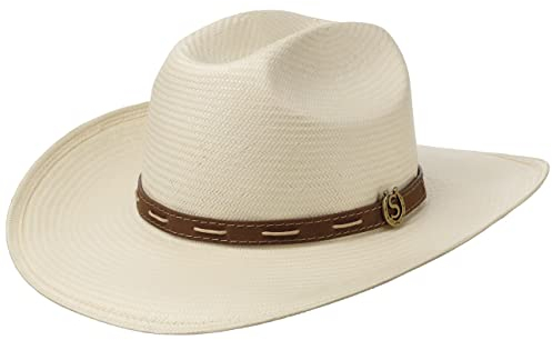 Stetson Edcouch Western Toyo Strohhut Naturfarbener Hut Cattleman-Krone Ledergarniturband Herren Frühjahr Sommer Natur S (54-55 cm)