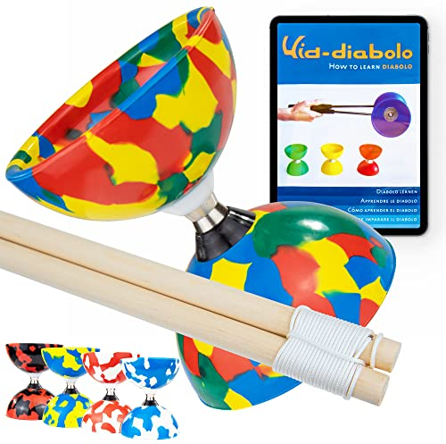 Juggle Dream Jester Diabolo Jonglierset – Kugellager Achse Profi-Diabolo mit Handstäbe Holz und Online-Lernvideo – Jonglierspielzeug (Mehrfarbig)