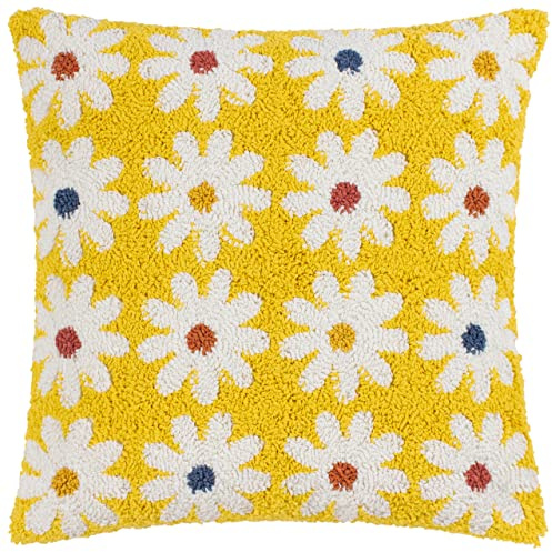 furn. Heya Home Daisy Polyester Filled Cushion – Retro Flower Power Tufted Cotton Decorative Pillow (Mellow Yellow – 45x45cm)