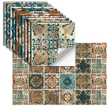 24 Piezas Azulejos Adhesivos Vinilo Autoadhesivo Pegatinas De Pared Impermeables Para Cocina Baño Azulejo Pared Chimenea Armario Pegatinas Decorativas,HZ-43,20x20cm
