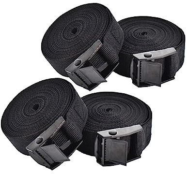 TuTuYa Tie Down Straps, 4PK 6.5Ft x 0.98In (200x2.5cm) Black Lashing Straps with Buckle Heavy Duty Adjustable Retaining Short Straps Tensioning Belts for Vans, Bicycle, Trailer, Luggage