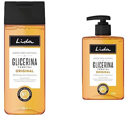Lida - Jabón Líquido 100% Natural de Glicerina, Elaboración Tradicional - 600 ml & Jabón Líquido de Manos 100% Natural de Glicerina, Elaboración Tradicional - 250 ml
