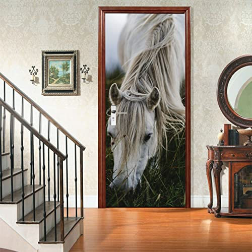 Autocollant de Porte Animal cheval Décoration Autocollants De Porte Imperméable Amovible Autocollants Enfants Adulte Chambre Salon Porte Poster L90 x H200cm