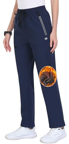 MoFiz Pantalones Trekking Mujer Invierno Softshell Pantalones Senderismo Esquí Pantalones Térmicos con Forro Polar Pantalones para Caza al Aire Libre Ciclismo Trabajo Azul Marino XL