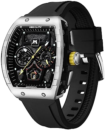 MEGALITH Herrenuhr Militär Sportlich Chronographen - Groß Armbanduhr Herren Schwarz Rubber Analog Wasserdicht Uhr Herren Lässig Quarz Designer Uhren fur Männer Datum Leuchtend Geschenke für Männer