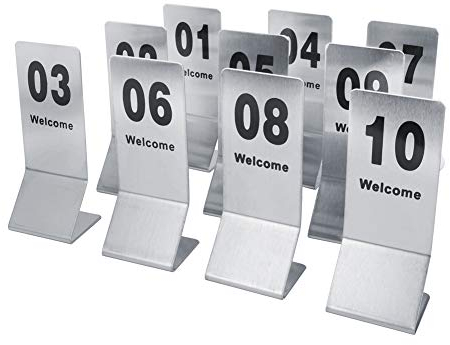 10 Stück Tischnummern, Doppelseitig Nummeriertes Edelstahl Tischschild Restaurant Hochzeits Sitzkarte für Veranstaltungen, Bankette, Gastronomie, Hochzeitsbankett Tischdeko(1-10)