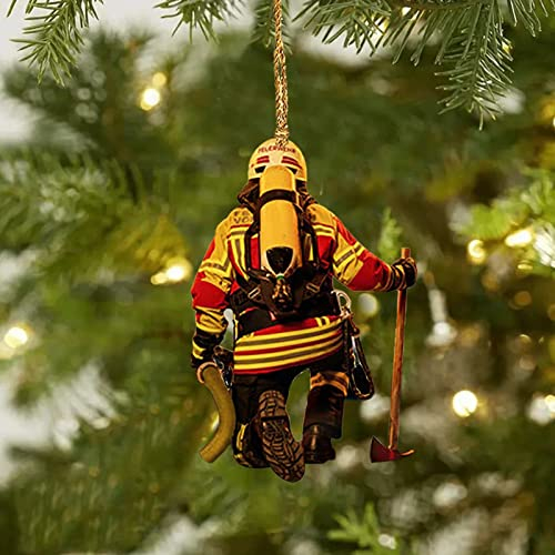 Feuerwehrmann Weihnachtsschmuck,Feuerwehrmann-Dekorationen Weihnachtsornamente zum Aufhängen, Weihnachtsbaum Anhänger Dekoration Autospiegel für Wandfenster, Auto-Rückspiegel-Zubehör (E, One Size)