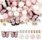 Cheriswelry 65Pcs Butterfly Silicone Beads Pink Rubber Beads Set for DIY Bracelet Necklace Keychain Jewelry Making Crafts