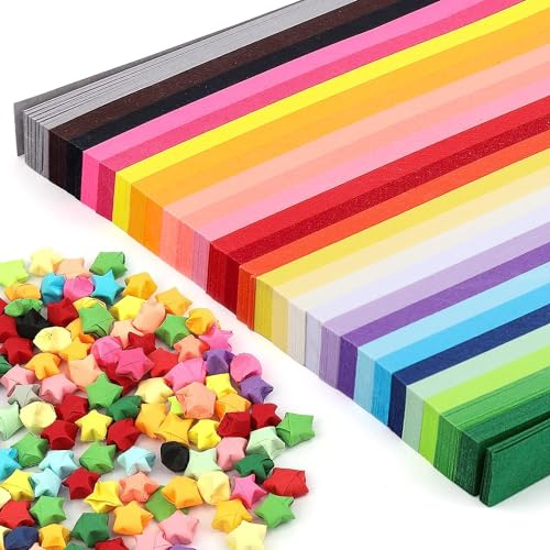 Thapncow 2160 Origami-Papierstreifen zum Basteln, Papierstreifen, Regenbogenfarben, Stern, 27 Farben, doppelseitig, geeignet für DIY Dekoration