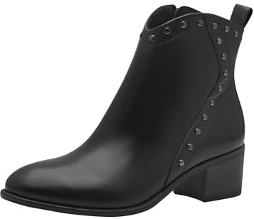 MARCO TOZZI Damen Stiefeletten mit Absatz aus Leder mit Reißverschluss, Schwarz (Black), 42 EU