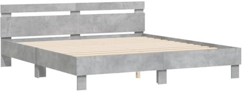vidaXL Cadre de Lit avec Tête de Lit et LED, Lit Double avec Sommier à Lattes, Lit Adulte de Chambre, Gris Béton 160x200 cm Bois d'Ingénierie