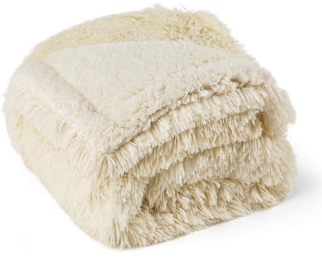 BEDSURE wasserdichte Hundedecke für kleine Hunde - 60 x 80 cm Langer Plüsch Hundedecke waschbar, Haustier Decke flauschig und weich, Schutzdecke Hundesofa, Katzendecke für Katzen, Creme