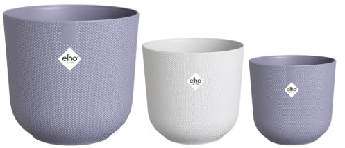 Elho Jazz Rond 14,16,19 Pot de Fleur - Lavande Lilas | Ø 14, 16, 19 cm | 3 Pièces Incluses | Convient à une Utilisation Intérieure | Plastique 100% recyclé