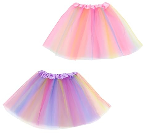 Yuqilin 2 Stück Tüllrock Kinder, Tüll Tutu Mädchen, Rock Mädchen, Regenbogen Rock, Ballettrock Mädchens, Prinzessin Tanzkleid für Schulaufführungen Tanzkurse Geburtstagsfeiern Karneval (B)
