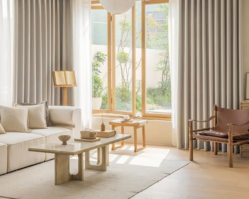 Vorhänge Verdunkelnd Schlafzimmer Hellgrau mit Ösen 138 cm Hoch, Einfarbig Jacquard Fenster Gardiene Chenille 2 Stück Ösenvorhang für Wohnzimmer, 138x96 cm