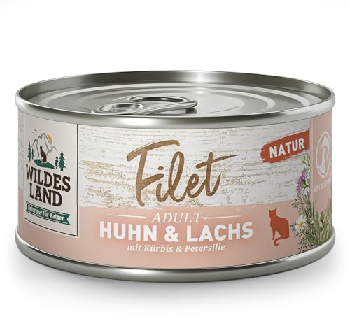 WILDES LAND - Filet Huhn & Lachs mit Kürbis & Petersilie - Nassfutter in der Dose - 12 x 80 g