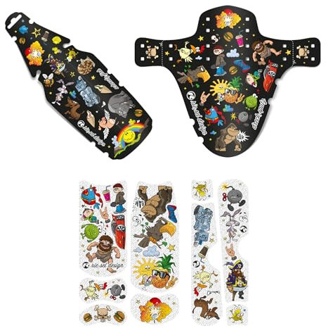 Riesel Design® - Set bestehend aus Schutzblechen für vorn und hinten für Kinderfahrrad und Rahmenschutz Folie - 14-18 Zoll (Kiddo stickerbomb Set)