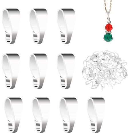 ZEYIYER 100 Stück Ösen Anhänger, Anhängerschlaufe Anhänger Ösen Kettenverschluss Prise Clip DIY Anhängerschlaufen Ösen Zubehör Collierschlaufen für Ösen für Schmuck Anhänger, Halskette Anhänger Silber