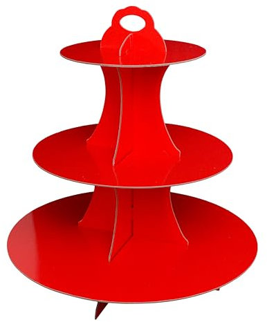3-Tier Cardboard Cupcake Stand,Red Cupcake Stand Tower for Birthday Wedding DIY Dessert Decoration