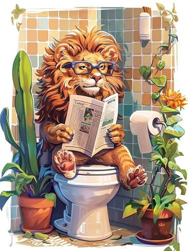 Bimkole 5D Diamond Painting Kit Bricolaje Arte León Del Baño, Animal Pintura De Arte Pintura Diamantes Kits Estampados De Punto De Cruz Diamantes de Imitación Decoración de Pared 30x40cm