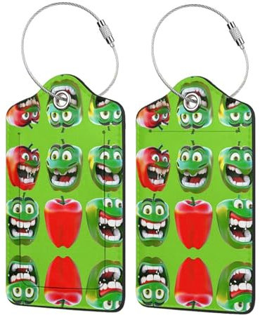 Gepäckanhänger aus Leder, Motiv: Chili-Pfeffer-Emoji, 2 Stück, mit Namensschild und Edelstahlring für Damen und Herren, Gepäck, Handtaschen