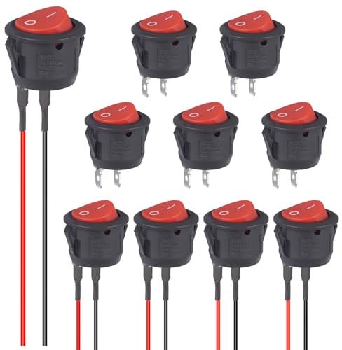 VEXUNGA Rond Interrupteur 12V 5Pcs Interrupteurs a Bascule Voiture Précâblé et 5 Pcs Interrupteur à Bascule 10A 125V 6A 250V Electronique Bouton ON OFF 2Broches Rouge pour Auto Camion (10 Pièces)
