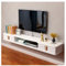 TAUODUYY Weißer Schwebender TV-Ständer, Wandmontierter Holz TV-Schrank, Wandmontierte Medienkonsole mit 2 Türen für das Wohnzimmer (White, 150cm/59.1in)