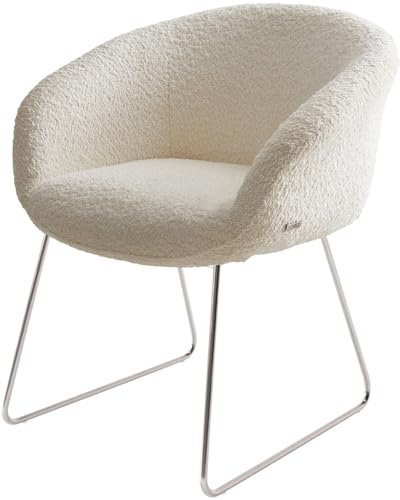 DELIFE Polsterstuhl Vinka-Flex mit Armlehnen Kufengestell Edelstahl Bouclé Weiß Taschenfederkern