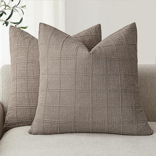 Foindtower Dekorative Kissenbezüge aus Leinen, kariert, neutrale Akzent-Kissenbezüge, moderner Bauernhausstil, Boho-Heimdekoration, für Sofa, Stuhl, Couch, Schlafzimmer, Wohnzimmer, Outdoor, 2 Stück