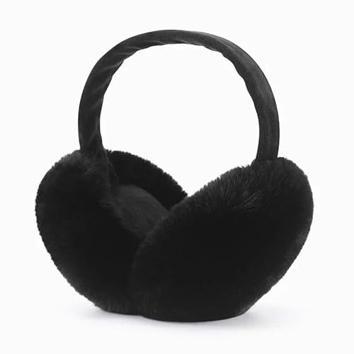 HENKi Cache-Oreilles d'Hiver Réglables en Fourrure Synthétique Tricotée pour Fille et Femme, Tendance, Noir, Schmaler Steg