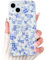 NITITOP Compatible with iPhone 15 Case Cute Clear Flower Floral Pattern Design for Women Girls Slim Soft TPU Shockproof Protective Girly Phone Cover - Blue