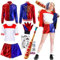AJDSK Quinn Cosplay Kostüme Kinder: Mädchen Bösewicht Suicide Clown Kostüm Kit enthalten Jacke T-Shirt Shorts Aufblasbare Baseballschläger, Tattoo-Aufkleber und Handschuh für Halloween Karneval (140)