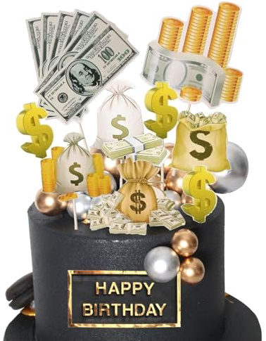 10Stk Schwarz Gold Kuchen Topper, Männer und Frauen Kuchen Topper, Happy Birthday Kuchen Topper, Gold Glitter Geburtstag Kuchen Topper